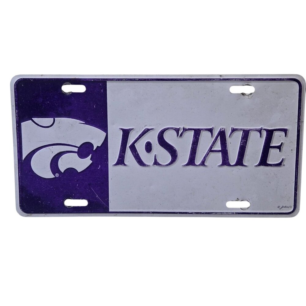 Kansas State Wildcats Purple  White  Car License Plate Tag Vintage Faded Worn